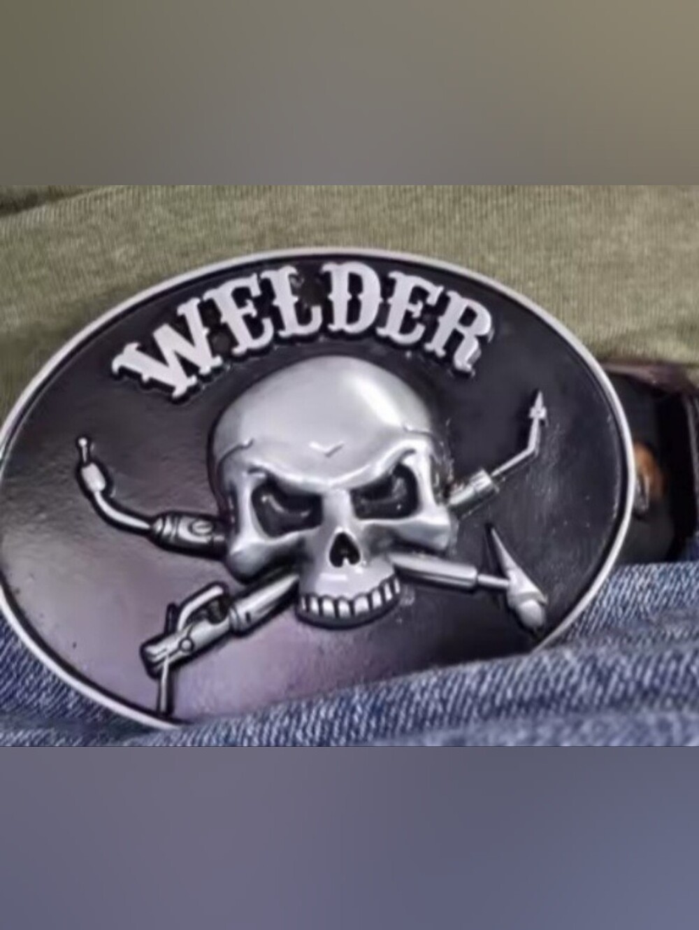 New Welder welding skull belt buckle
